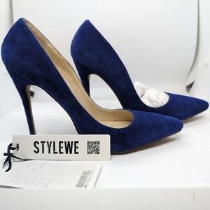 Brand New STYLEWE Blue Suede Heels, Size 6.5/7
